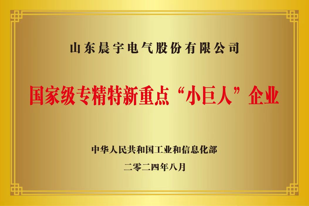 晨宇電氣入選國 家級專精特新重點“小巨人”企業